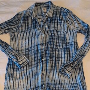 GAP Navy and White Striped Shirt - Women's S Tall